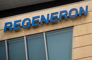 FILE PHOTO: The Regeneron Pharmaceuticals company logo is seen on a building at the company’s Westchester campus in Tarrytown, New York