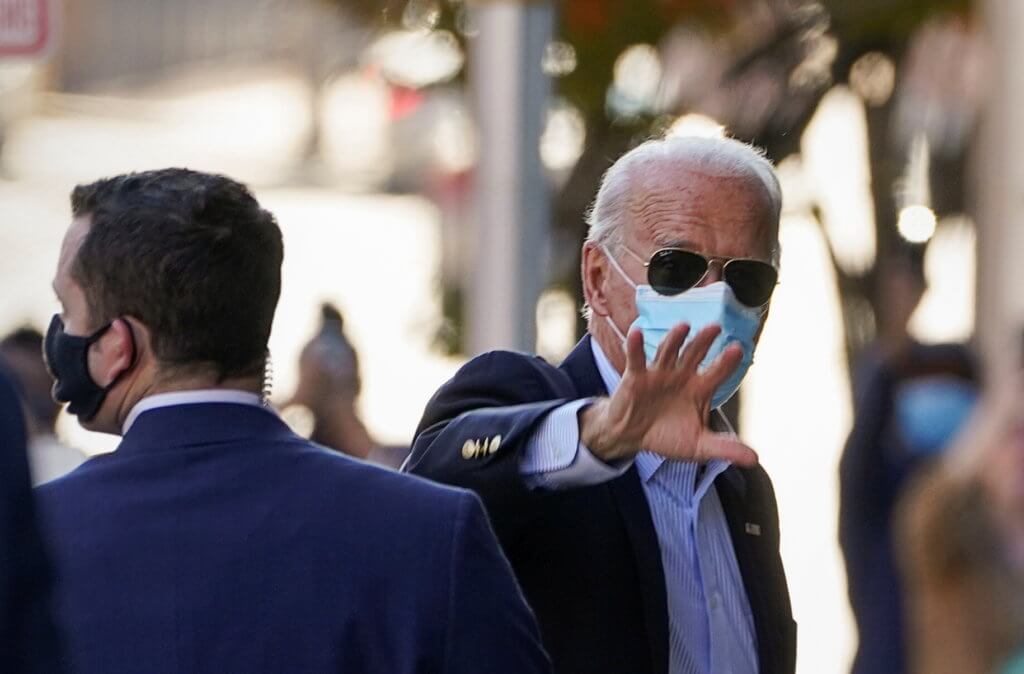 U.S. Democratic presidential candidate Joe Biden arrives for a COVID-19 briefing in Wilmington, Delaware