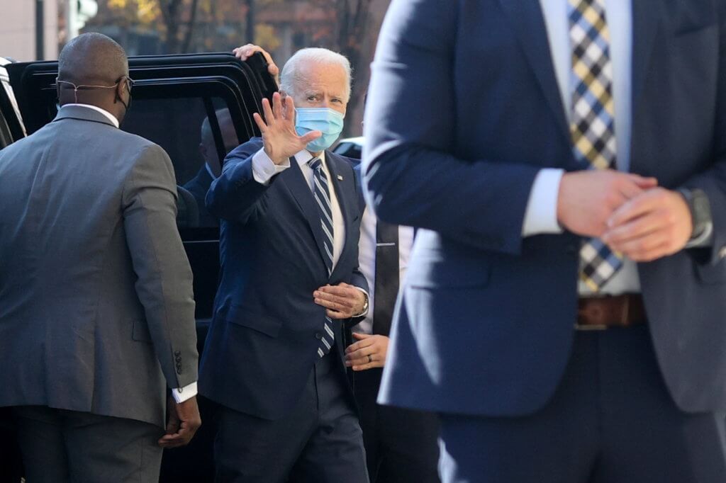 U.S. president-elect Biden arrives at the theater serving as his transition headquarters in Wilmington, Delaware