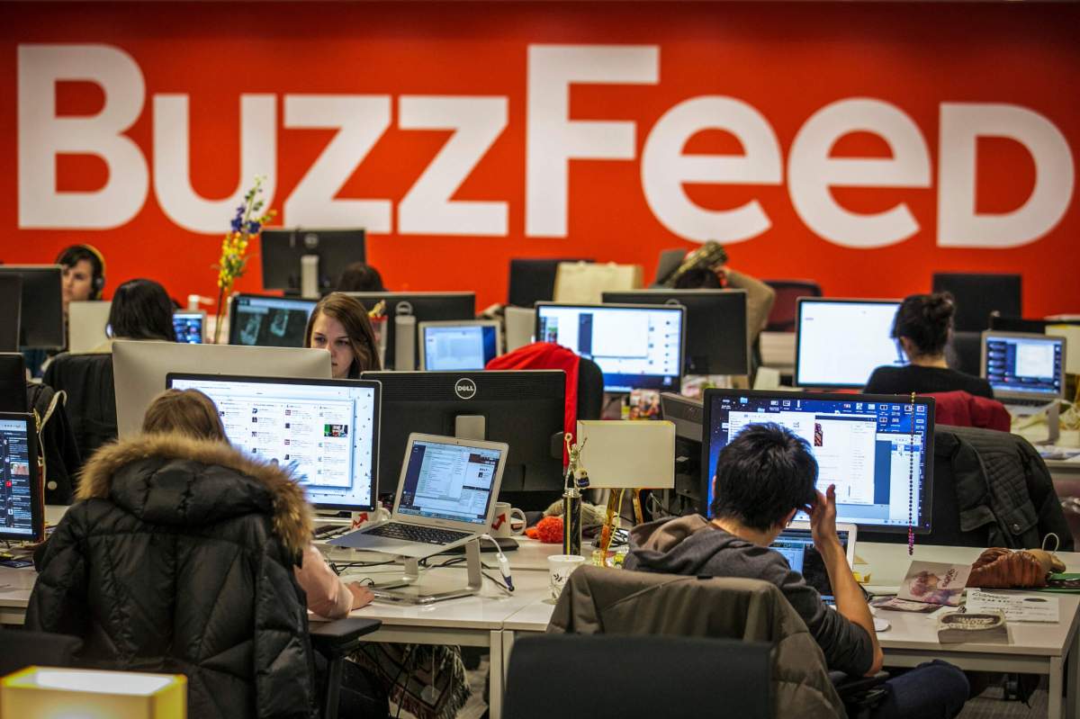 Buzzfeed employees work at the company’s headquarters in New York