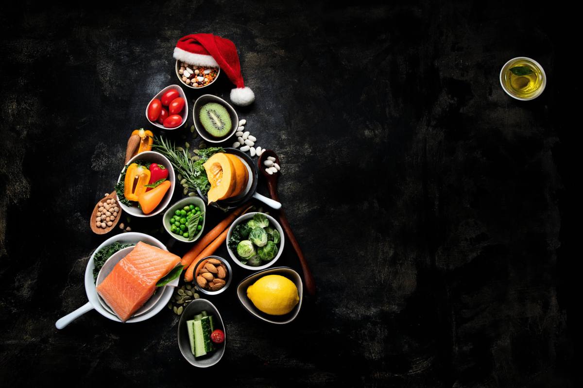 Christmas tree made from healthy food