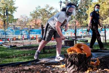 Seven hits to split this pumpkin.