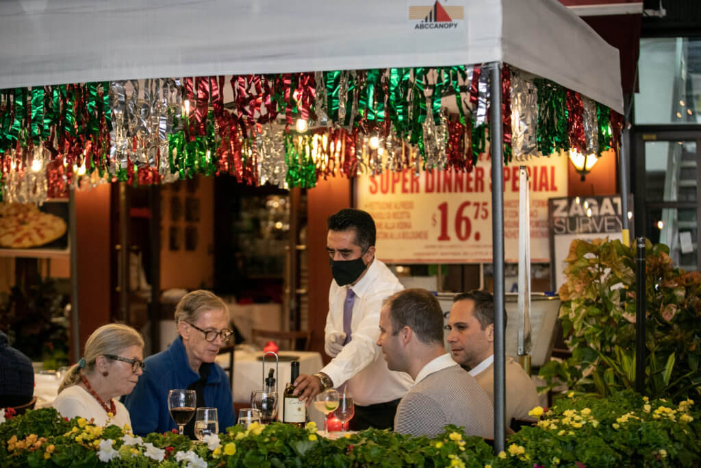 People enjoy outdoor dining amid the coronavirus disease (COVID-19) outbreak in Manhattan