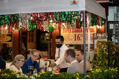 People enjoy outdoor dining amid the coronavirus disease (COVID-19) outbreak in Manhattan