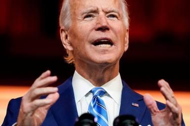 FILE PHOTO: U.S. President-elect Joe Biden delivers pre-Thanksgiving speech at transition headquarters in Wilmington, Delaware