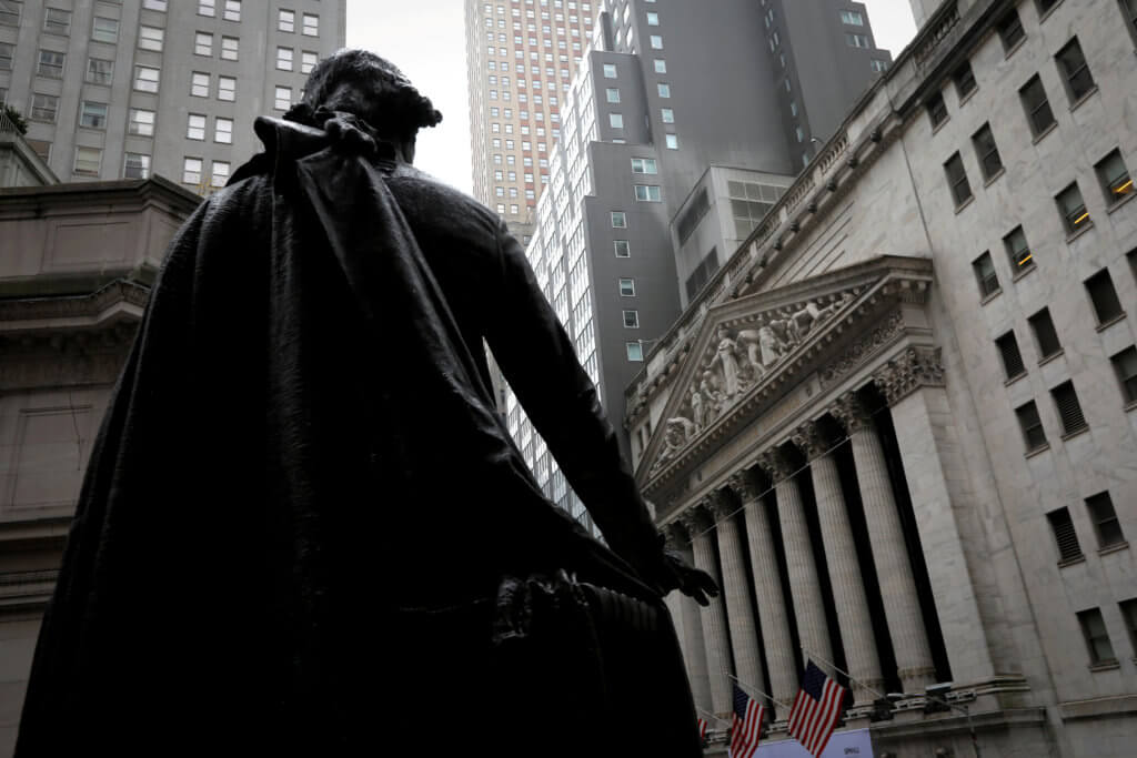 FILE PHOTO: Statue of George Washington at Federal Hall across Wall Street from New York Stock Exchange in New York