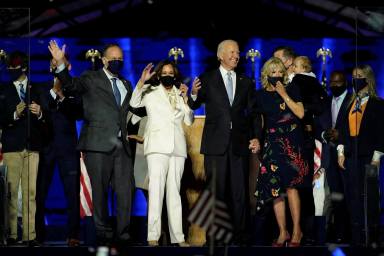 Democratic 2020 U.S. presidential nominee Joe Biden’s an election rally, after news media announced that Biden has won the 2020 U.S. presidential election, in Wilmington, Delaware