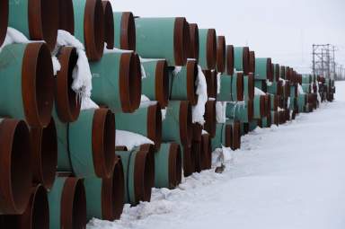 A depot used to store pipes for Transcanada Corp’s planned Keystone XL oil pipeline is seen in Gascoyne