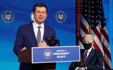 U.S. President-elect Joe Biden announces transportation secretary nominee Buttigieg at his transition headquarters in Wilmington, Delaware