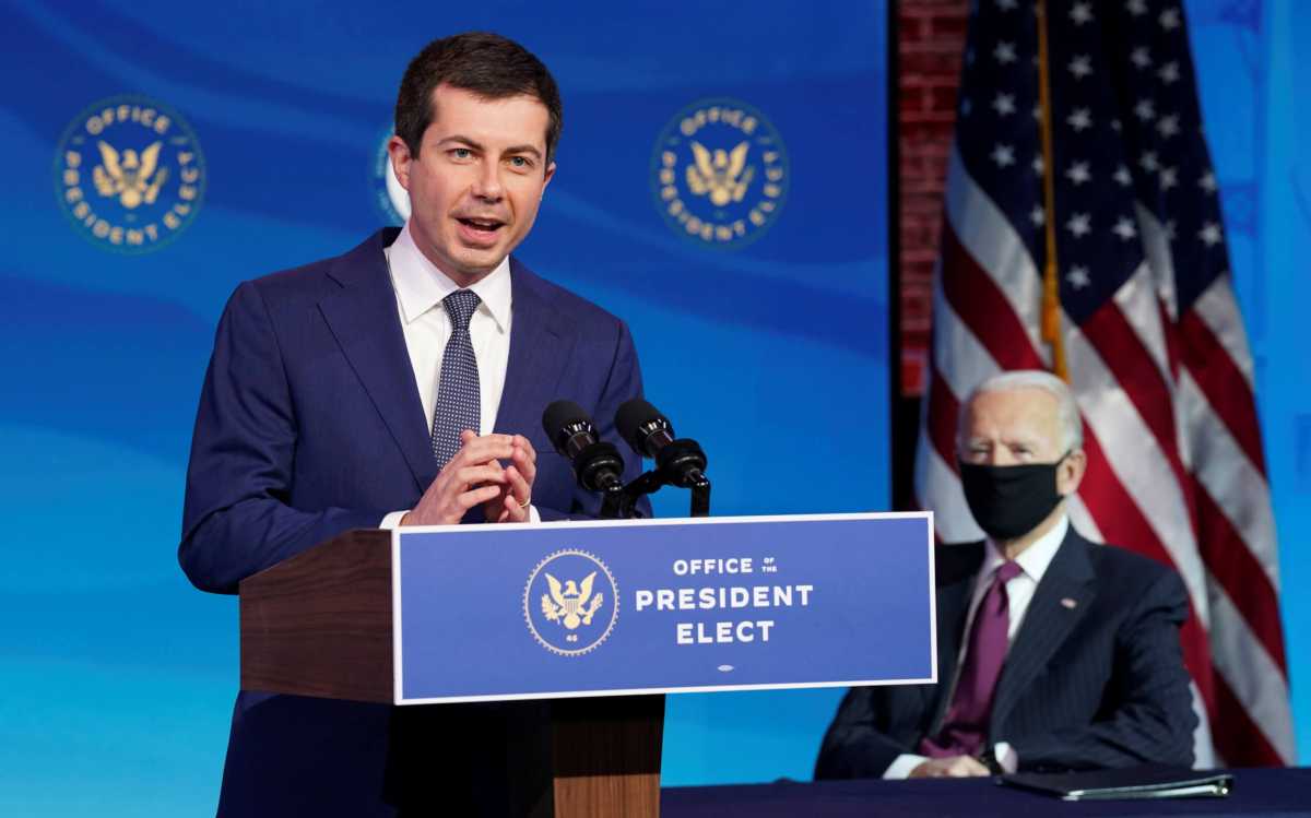 FILE PHOTO: U.S. President-elect Joe Biden announces transportation secretary nominee Buttigieg at his transition headquarters in Wilmington, Delaware