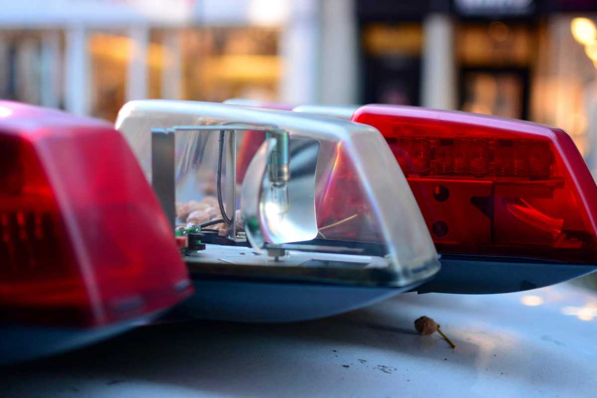 Police car emergency lights close up