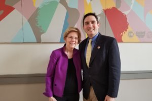 Ben Kallos poses with Elizabeth Warren after a productive meeting at the LGBT Community Center (source: office of Ben Kallos)