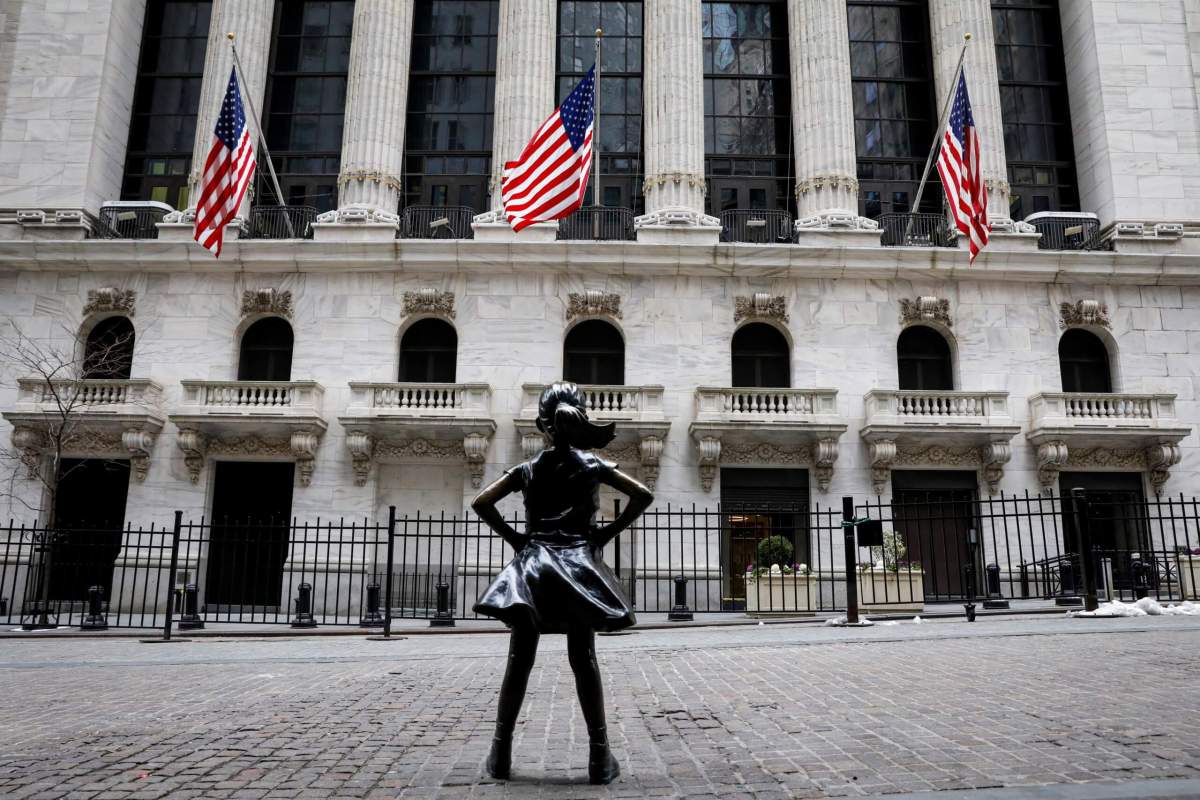 The Fearless Girl statue is seen outside the NYSE is seen in New York