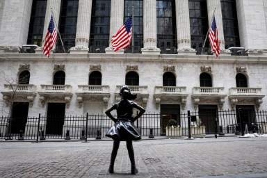 The Fearless Girl statue is seen outside the NYSE is seen in New York