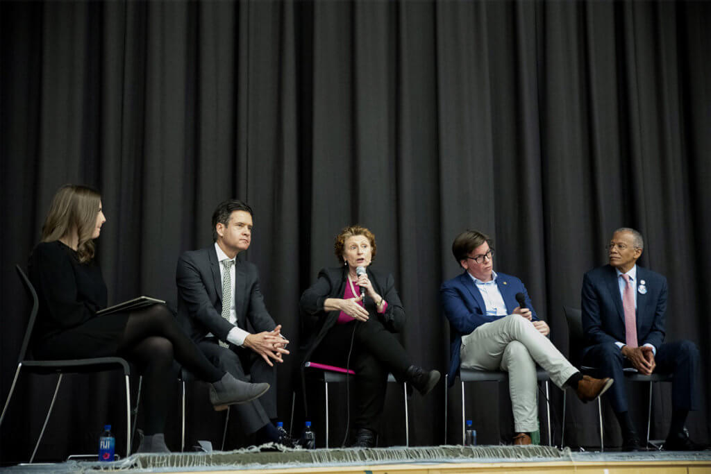 (From left to right) Moderator Danielle Scorrano, State Sen. Brad Hoylman, Assemblymember Jo Anne Simon, Assemblymember Robert C. Carroll and State Sen. Robert Jackson discussing the dyslexia bills. (photo by Ayse Kelce)