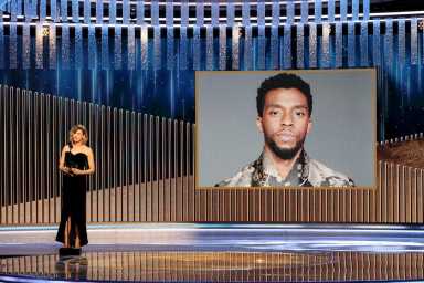 ATTENTION EDITORS – THIS IMAGE HAS BEEN SUPPLIED BY A THIRD PARTY. NO RESALES. NO ARCHIVES.Renee Zellweger announces the late Chadwick Boseman as winner of the Best Actor – Motion Picture Drama award for “Ma Rainey’s Black Bottom” in this handout photo from the 78th Annual Golden Globe Awards in Beverly Hills