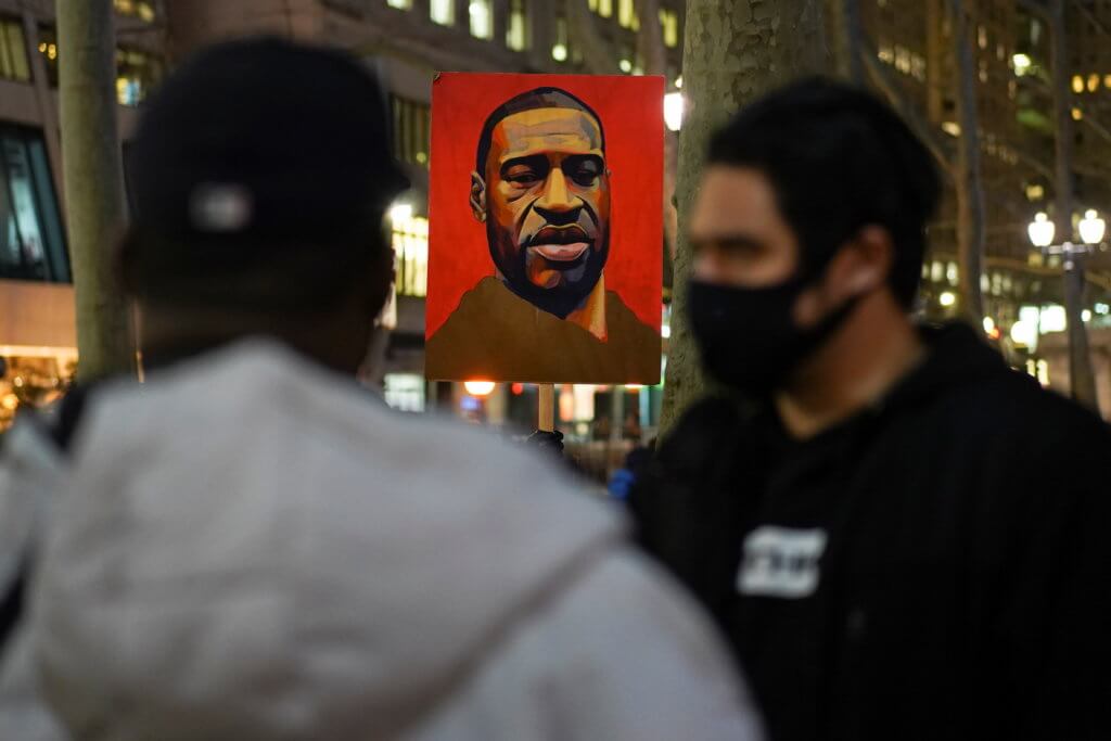 Demonstrators take part in a Justice for George Floyd protest, in New York