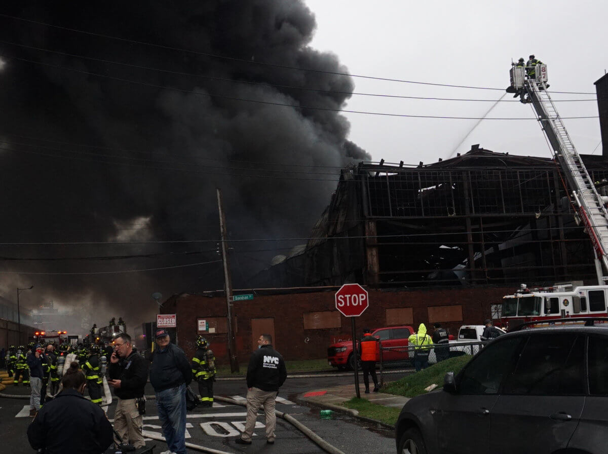 Fivealarm inferno rages through Staten Island chemical warehouse
