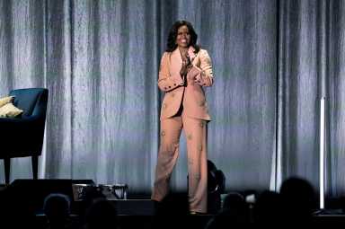 FILE PHOTO: Former first lady Obama presents at Royal Arena during book tour in Copenhagen