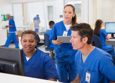 Nurses working together in hospital
