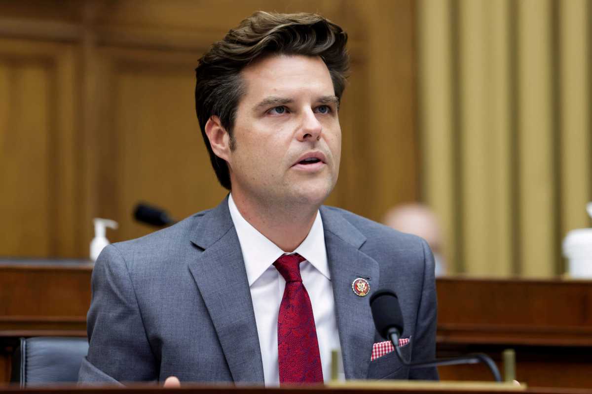 FILE PHOTO: Representative Matt Gaetz, (R-FL), speaks during a hearing in Washington