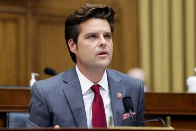 FILE PHOTO: Representative Matt Gaetz, (R-FL), speaks during a hearing in Washington