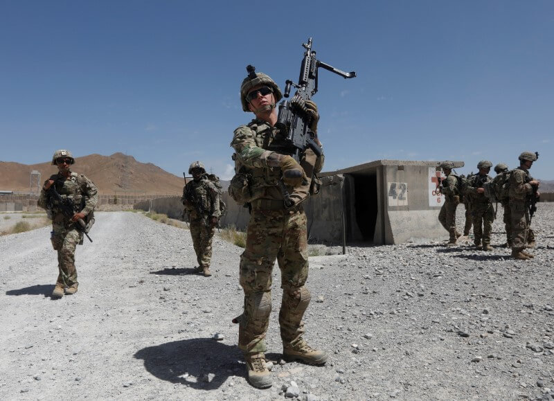 FILE PHOTO: U.S. troops patrol at an Afghan National Army (ANA) base in Logar province, Afghanistan
