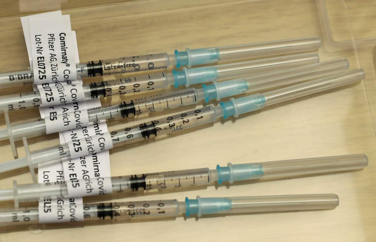 FILE PHOTO: Syringes are seen at the Impfzentrum Basel Stadt vaccination center in Basel