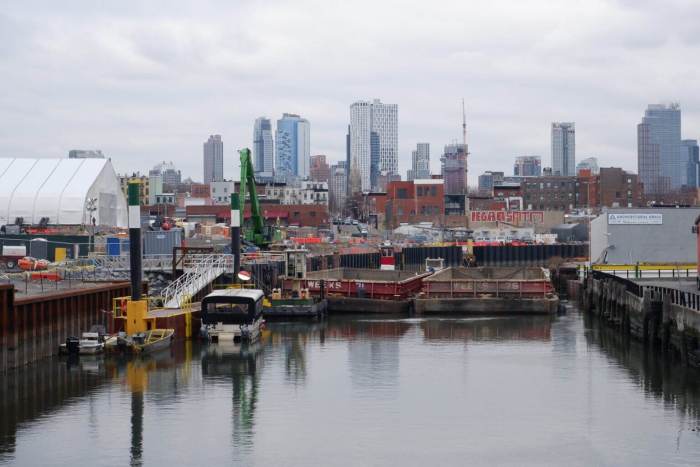 Mayor Adams breaks ground on delayed $1.6B Gowanus Canal sewage overflow tanks, public space project 7 Barges docked at Huntington Street as part of the Gowanus Canal's Superfund Cleanup