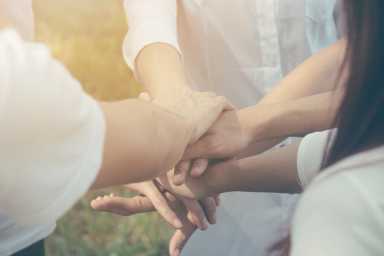 Team teamwork business join hand together concept, Power of male and female volunteer charity work, Stack of people hand