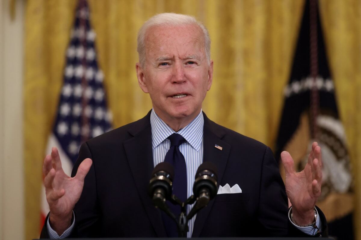 FILE PHOTO: U.S. President Joe Biden delivers remarks on the April jobs report