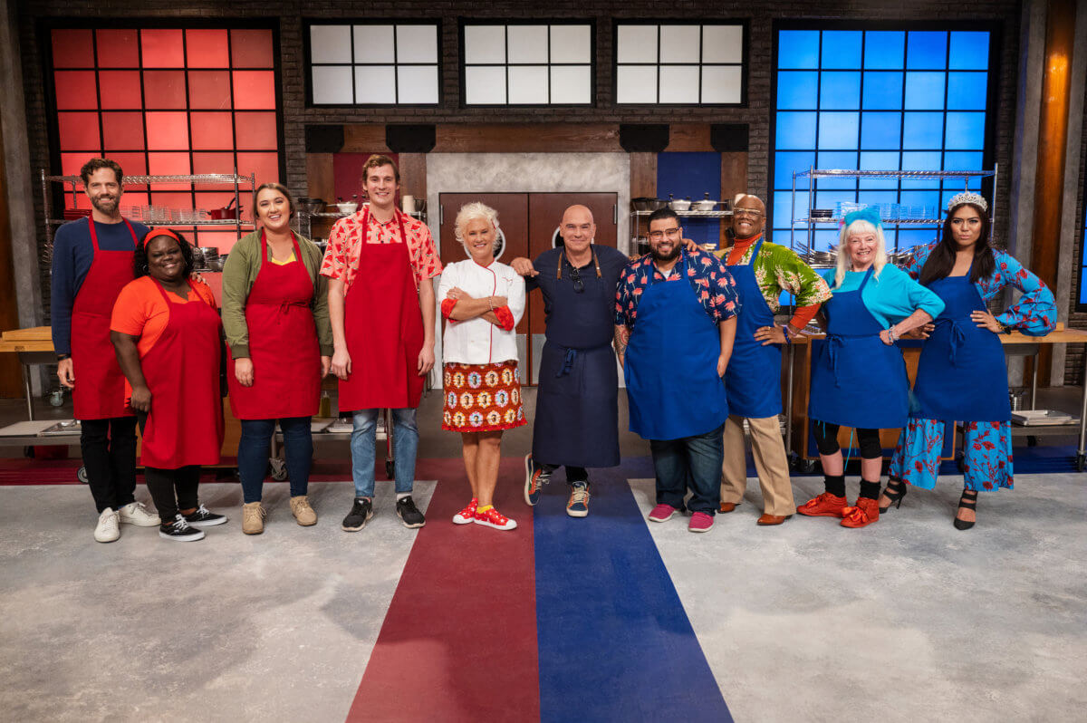 Anne Burrell and Michael Symon with Worst Cooks in America cast