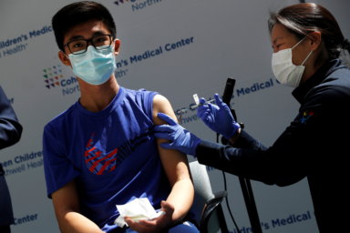 Children receive Pfizer-BioNTech vaccine for the coronavirus disease (COVID-19) in New Hyde Park, New York