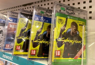 FILE PHOTO: FILE PHOTO: Boxes with CD Projekt’s game Cyberpunk 2077 are displayed in Warsaw, Poland