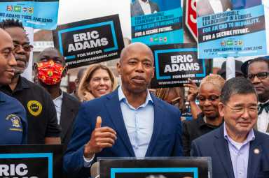 Eric Adams stands with city workers demanding racial and gender pay equity