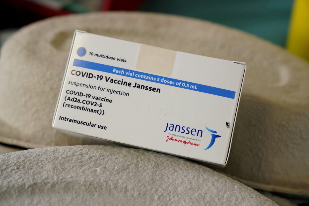 FILE PHOTO: A box of Johnson & Johnson’s COVID-19 vaccines is seen at the Forem vaccination centre in Pamplona