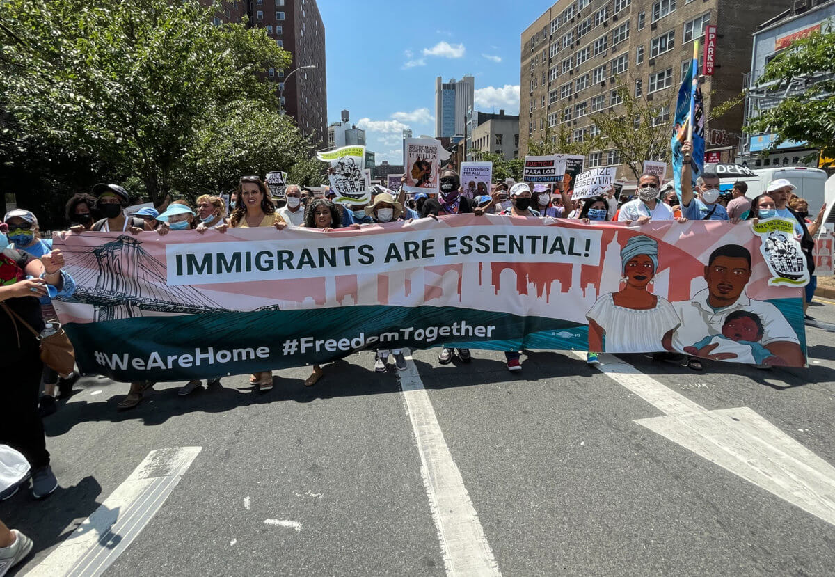 About to cross the Manhattan Bridge, the lead banner reads: WeAreHome