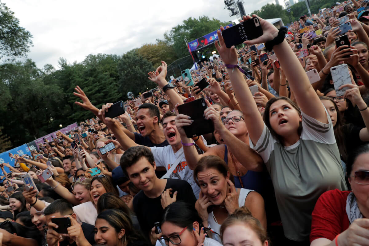 Fans react to Shawn Mendes at the Global Citizen Festival concert in Central Park in New York City