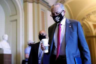 U.S. Senate Majority Leader Schumer arrives at the start of the day at the U.S. Capitol in Washington
