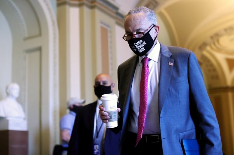 U.S. Senate Majority Leader Schumer arrives at the start of the day at the U.S. Capitol in Washington