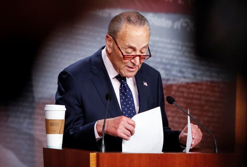 U.S. Senate Majority Leader Chuck Schumer holds news conference at the U.S. Capitol in Washington