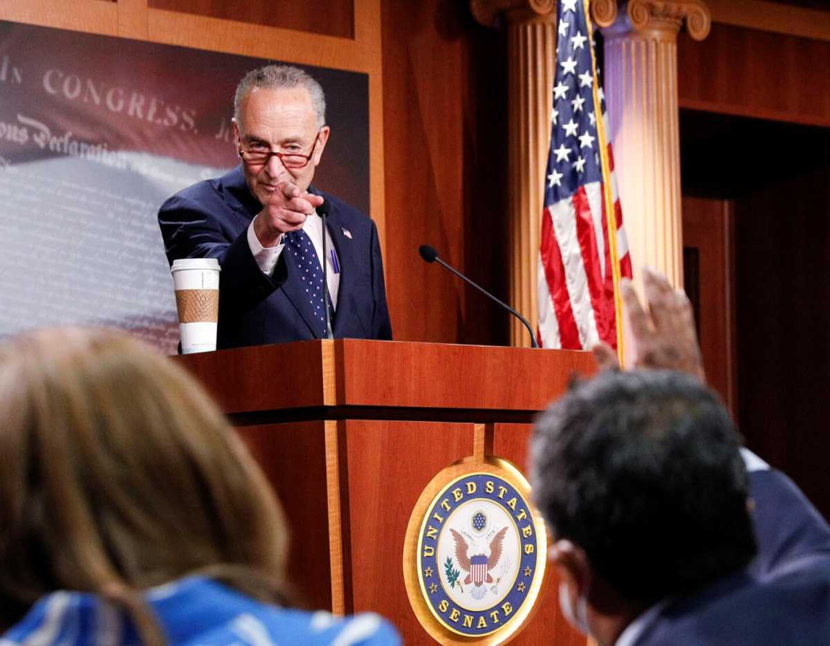 U.S. Senate Majority Leader Chuck Schumer holds news conference at the U.S. Capitol in Washington