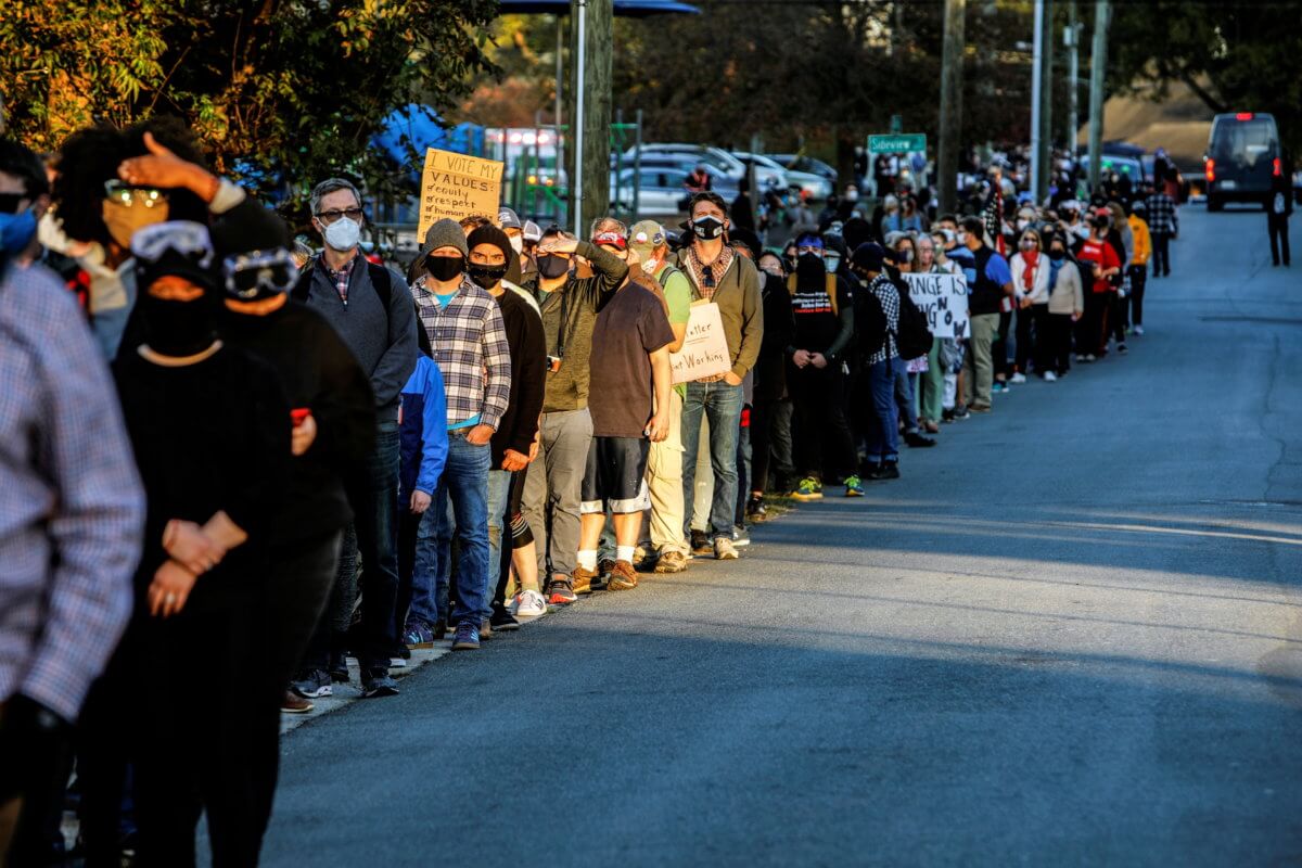 FILE PHOTO: March to the polls on election day in Graham, North Carolina