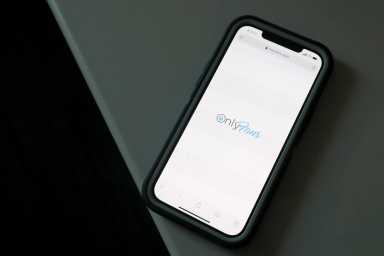The logo for OnlyFans is seen on a device in this photo illustration in Manhattan, New York City