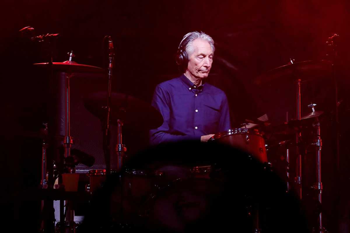 FILE PHOTO: Charlie Watts of the Rolling Stones performs during a concert of their “No Filter” European tour at the new U Arena stadium in Nanterre near Paris