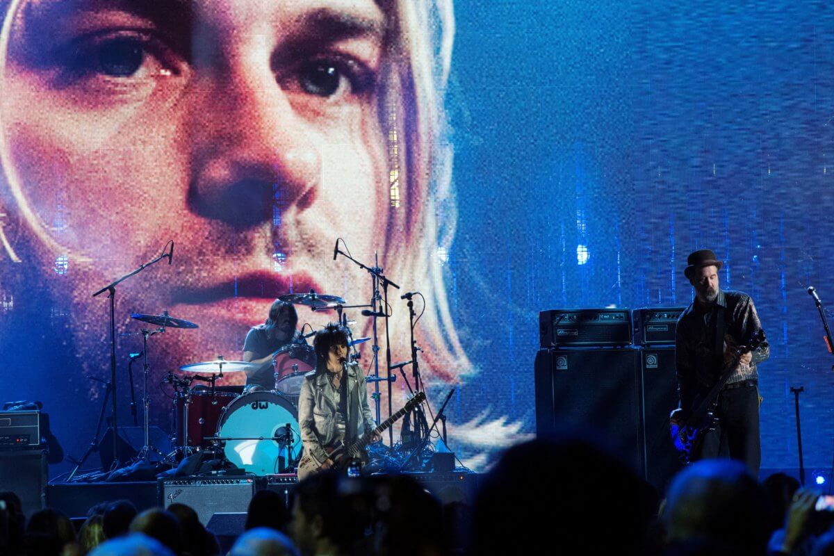 FILE PHOTO: The surviving members of Nirvana perform with Joan Jett in 2014