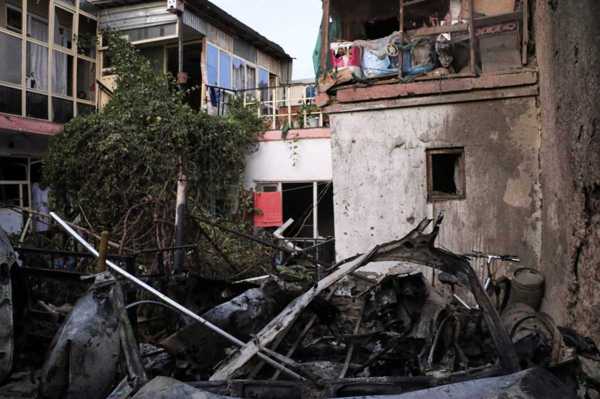 General view of a residence house destroyed after a rocket attack in Kabul, Afghanistan