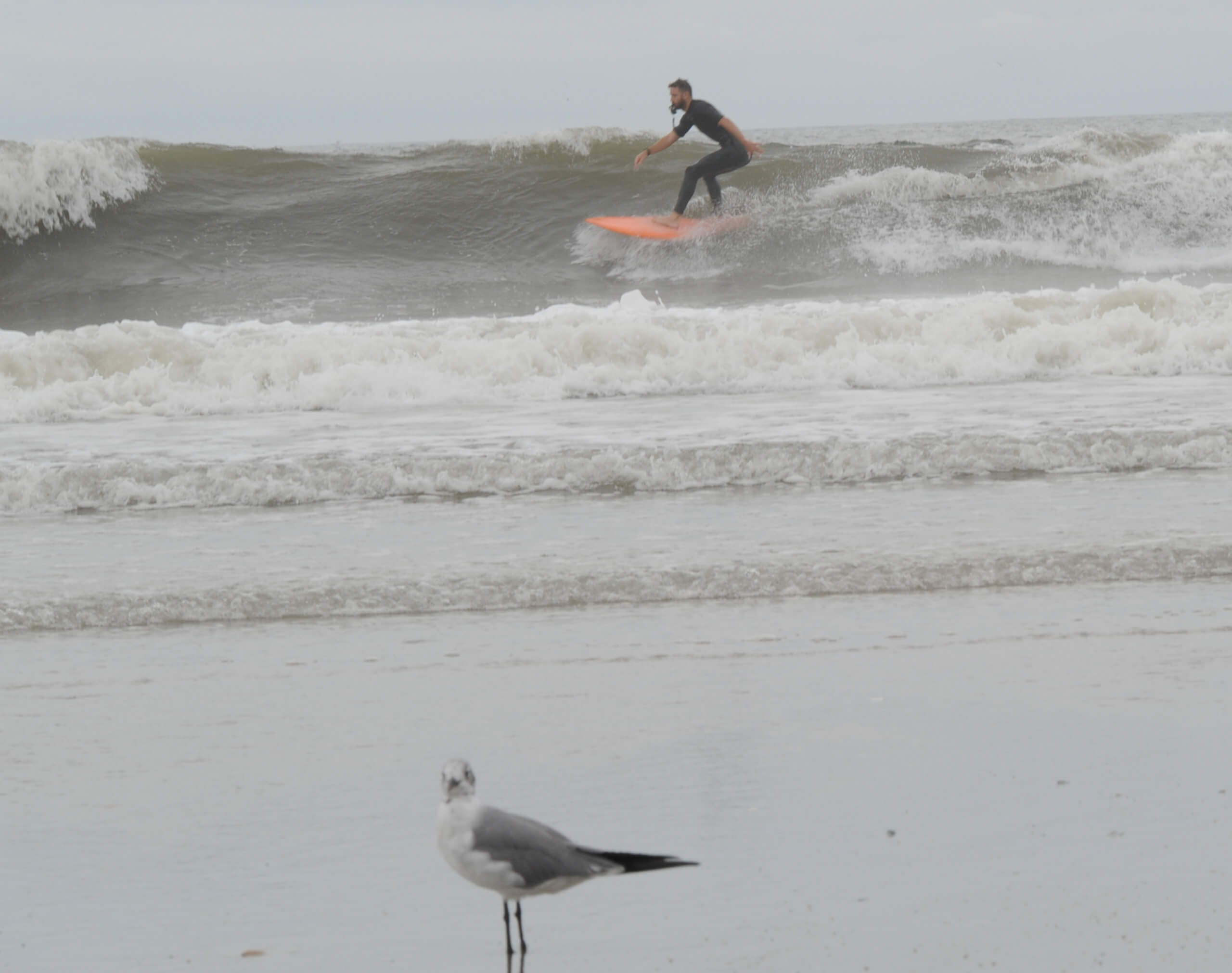 The calm before Hurricane Henri made for adventurous surfing conditions as the waves kicked up on the Rockaway Peninsula