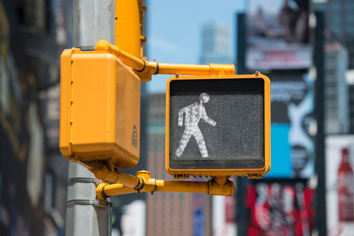 Pedestrian traffic walk light on New York City street