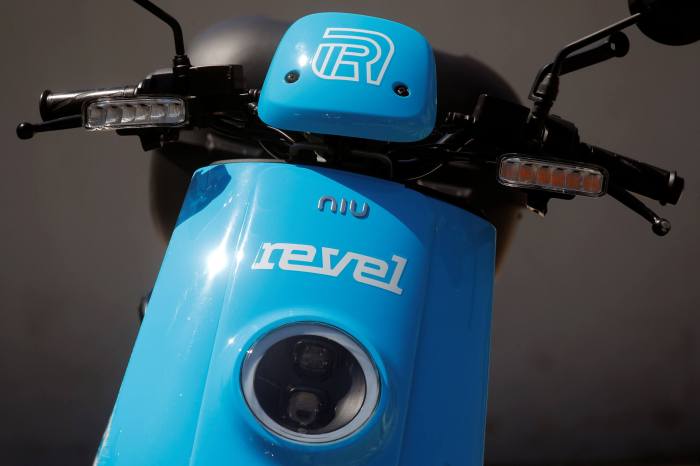A Revel scooter parked in Brooklyn